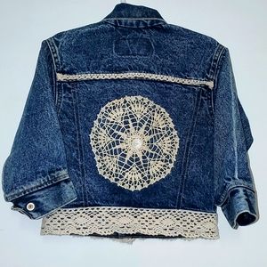 Little Levis Crocheted USA Made Orange Tab Girls 4 Vintage Denim Jacket 80s 90s
